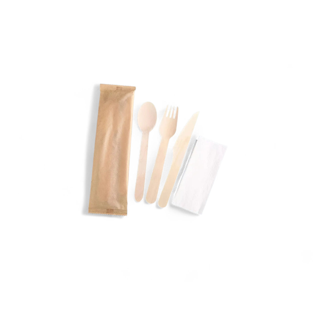 Birchwood Cutlery Set - Spoon, Fork, Knife & Napkin - 500/CTN